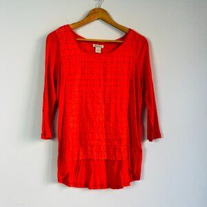Lucky Brand Orange Eyelet Shirt Medium